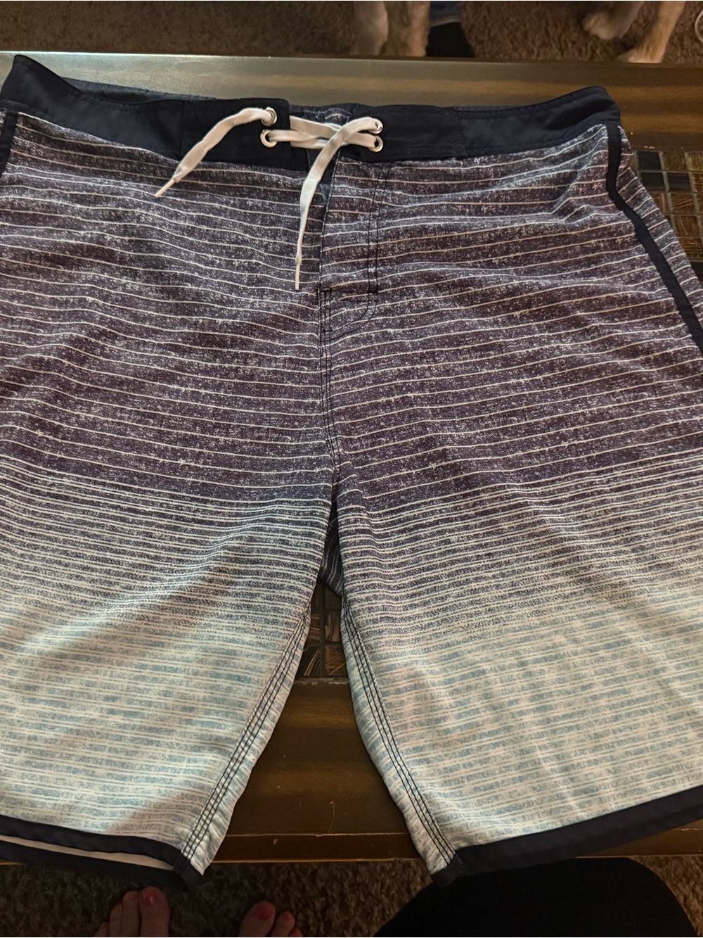 Men's Gradient Navy to Light Blue Swim Board Shorts - Classic Drawstring